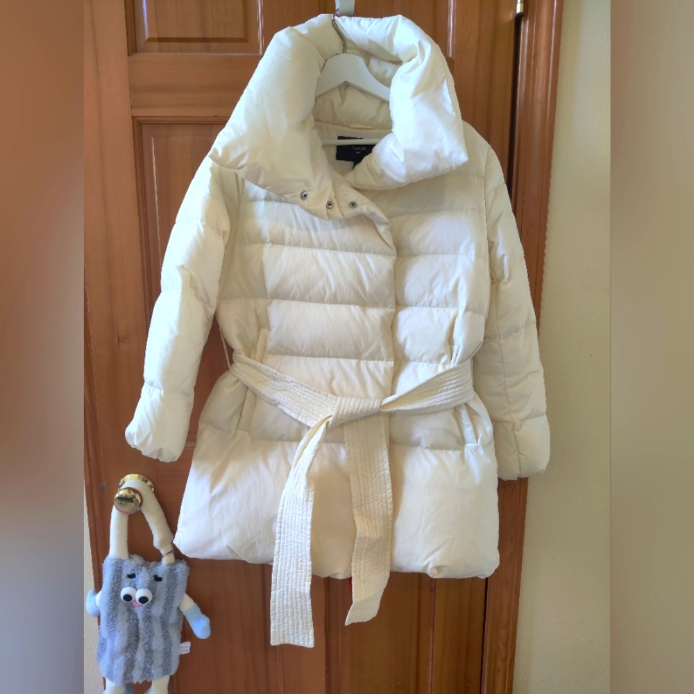 Cream Puffer Coat with Belt
